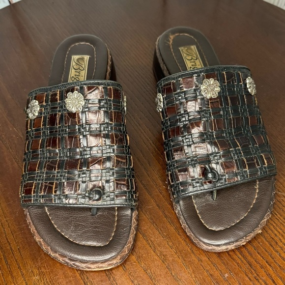 Brighton Shoes - BRIGHTON women’s woven leather slides thongs sandals multi tone brown size 6 GUC